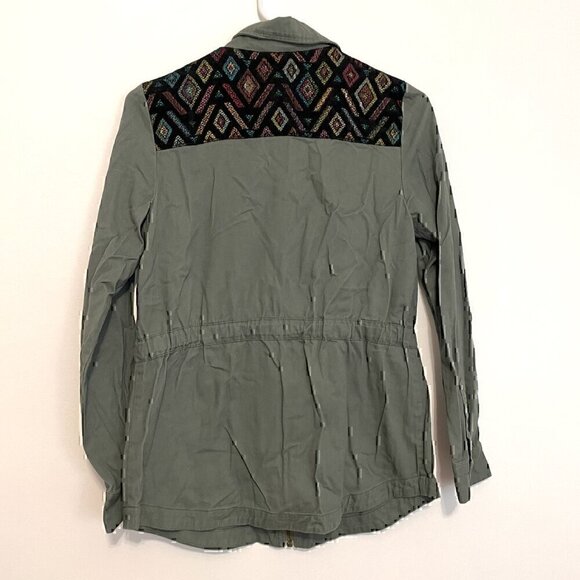 MODCLOTH Keep a Woven Mind Jacket Olive Army Green Multi Aztec Boho Embroidered - Picture 13 of 15